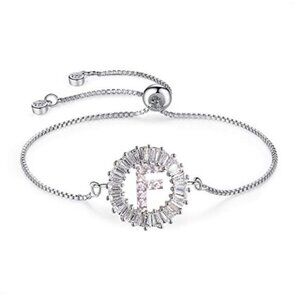 Letter "F" Initial Round Silver Bracelet